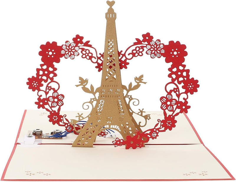 OSALADI Pop-up Luminous Eiffel Tower Birthday Card with Music Three-dimensional Paper-cut Greeting Card for Birthday Party Invitations and Special Festival Wishes - Image 1