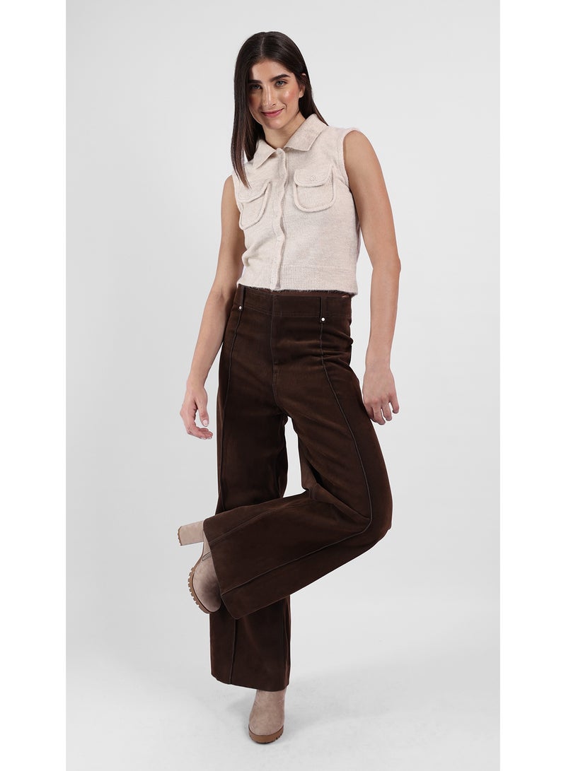 KYVELi Women’s Sleeveless Knit Button-Down Top with Front Pockets – Off White - Image 1