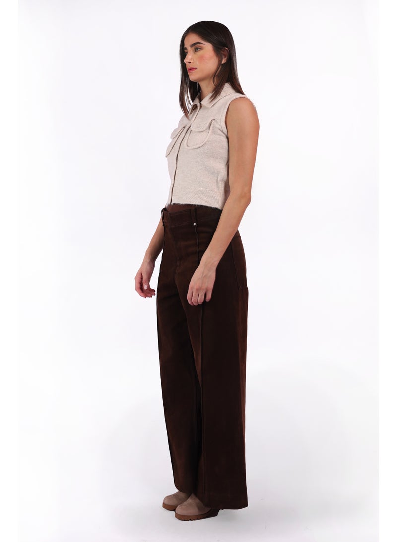 KYVELi Women’s Sleeveless Knit Button-Down Top with Front Pockets – Off White - Image 3