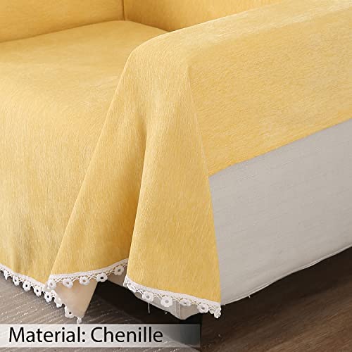 HOKIPO Chenille Thick and Soft Sofa Couch Protector 1 Seater, 180 (D) x 180 (L) cm, Yellow (AR-4642-N5) - Image 4