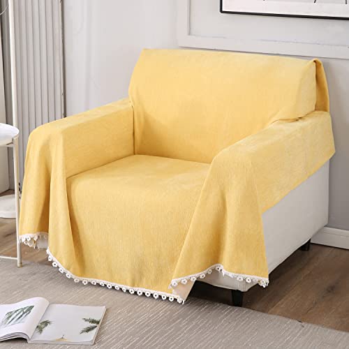 HOKIPO Chenille Thick and Soft Sofa Couch Protector 1 Seater, 180 (D) x 180 (L) cm, Yellow (AR-4642-N5) - Image 1