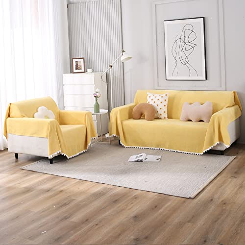 HOKIPO Chenille Thick and Soft Sofa Couch Protector 1 Seater, 180 (D) x 180 (L) cm, Yellow (AR-4642-N5) - Image 3