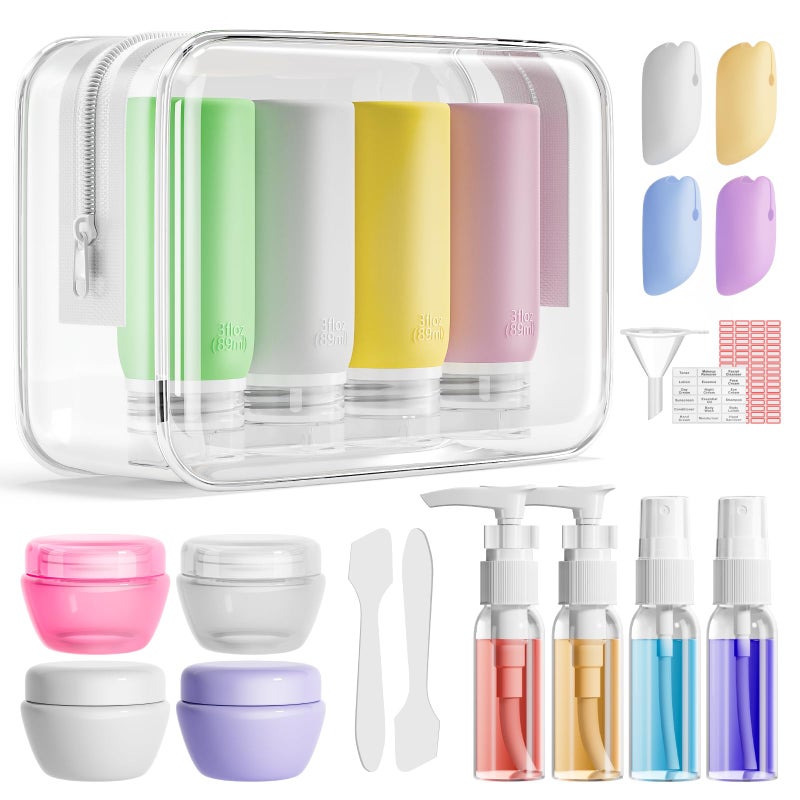 Muslish 21 Pack Leak Proof Silicone Travel Bottles Set, TSA Approved Containers for Toiletries, Travel Size Accessories and Shampoo Conditioner Bottles with Toiletry Bag (BPA Free) - Image 1