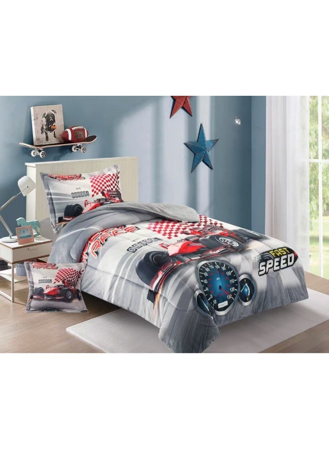 سمارت هوم مفرش سرير أطفال شتوي فخم 4 قطع وجهين مخمل وفرو ناعم بتصميم عصري ومريح – طقم مفارش سرير دافئ  مناسب لغرف الأولاد والبنات – مفرش شتوي فخم للمنزل أو الهدايا – المقاس 170×230 سم ( المفرش بحشوة ) - Image 1