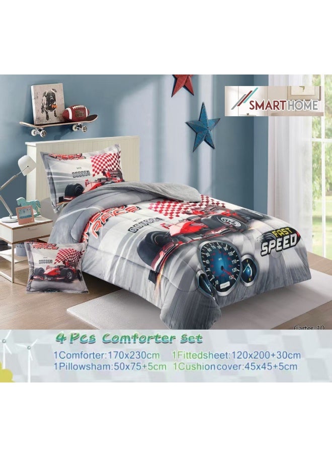 سمارت هوم مفرش سرير أطفال شتوي فخم 4 قطع وجهين مخمل وفرو ناعم بتصميم عصري ومريح – طقم مفارش سرير دافئ  مناسب لغرف الأولاد والبنات – مفرش شتوي فخم للمنزل أو الهدايا – المقاس 170×230 سم ( المفرش بحشوة ) - Image 3