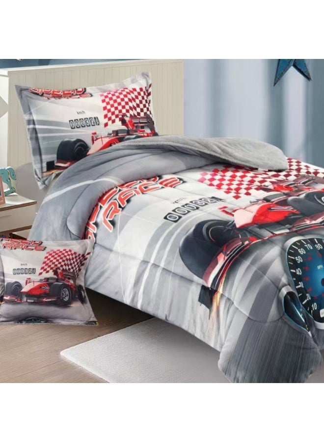 سمارت هوم مفرش سرير أطفال شتوي فخم 4 قطع وجهين مخمل وفرو ناعم بتصميم عصري ومريح – طقم مفارش سرير دافئ  مناسب لغرف الأولاد والبنات – مفرش شتوي فخم للمنزل أو الهدايا – المقاس 170×230 سم ( المفرش بحشوة ) - Image 2