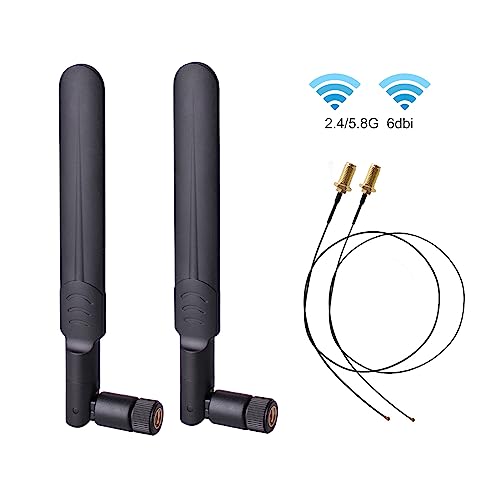 HIGHFINE 2 x 6dBi 2.4GHz 5GHz Dual Band WiFi RP-SMA Male Antenna+2 x 35CM RP-SMA IPEX MHF4 Pigtail Cable for M.2 NGFF WiFi WLAN Card - Image 2