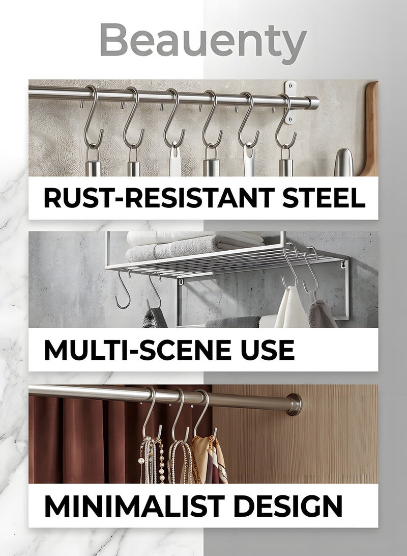 بيوينتي 30 قطعة من الأقواس الثقيلة بشكل S مصنوعة من الفولاذ المقاوم للصدأ وخطافات حامل المناشف لتعليق الأدوات المنزلية في الحمام والمطبخ، وخطافات التخزين، وأواني الطهي الثقيلة، وحقائب الملابس، ونباتات المناشف - Image 3