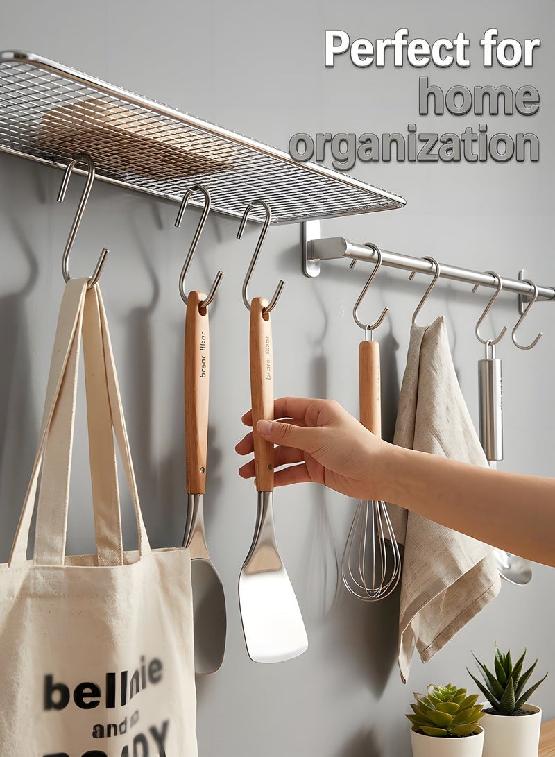 بيوينتي 30 قطعة من الأقواس الثقيلة بشكل S مصنوعة من الفولاذ المقاوم للصدأ وخطافات حامل المناشف لتعليق الأدوات المنزلية في الحمام والمطبخ، وخطافات التخزين، وأواني الطهي الثقيلة، وحقائب الملابس، ونباتات المناشف - Image 4