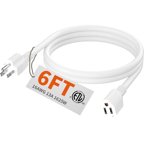 HUANCHAIN 6 FT 16 Gauge White Indoor Outdoor Extension Cord Waterproof, Flexible Cold Weather 3 Prong Electric Cord Outside, 13A 1625W 125V 16AWG SJTW, ETL Listed - Image 1