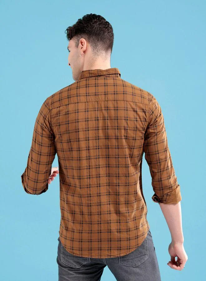 ذا انديان كراج كو Men Slim Fit Checkered Full Sleeves Spread Collar Casual Shirt