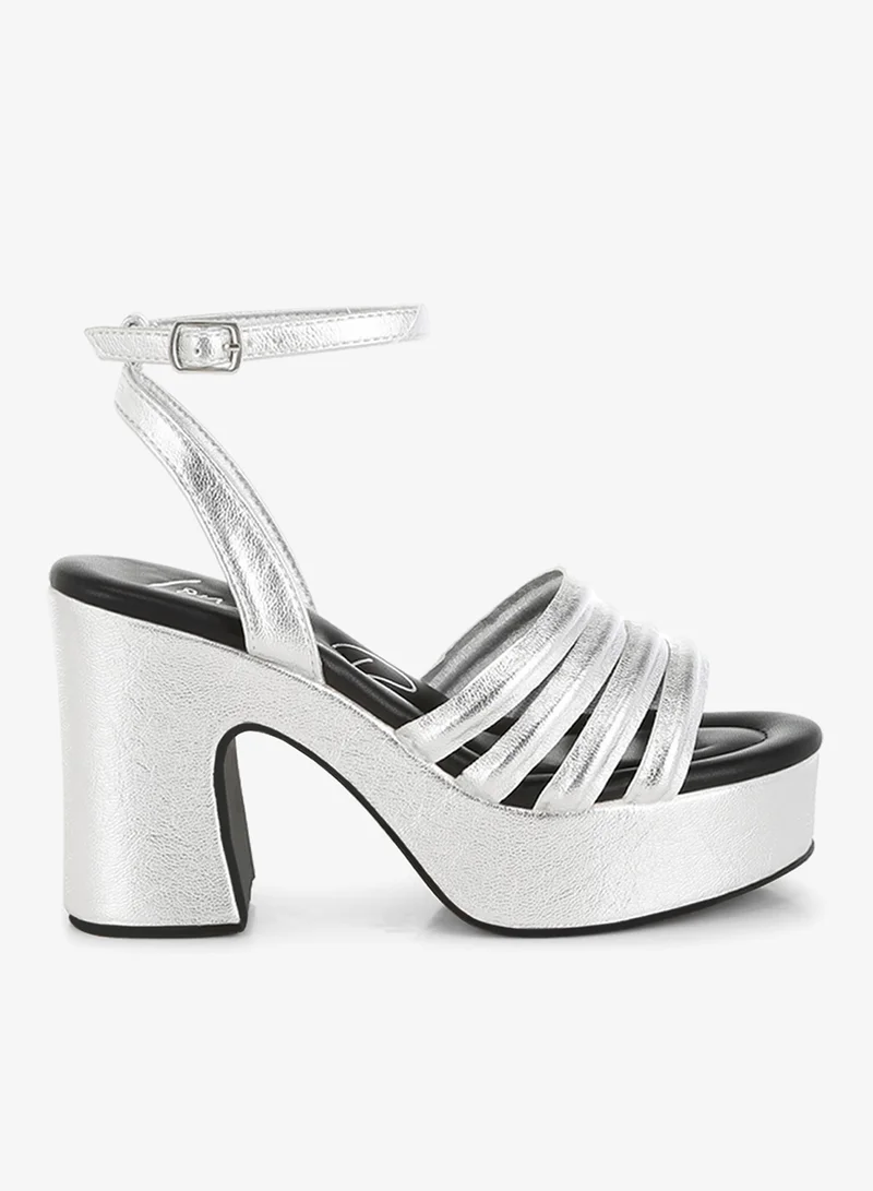 Strappy High Platform Sandals in Silver