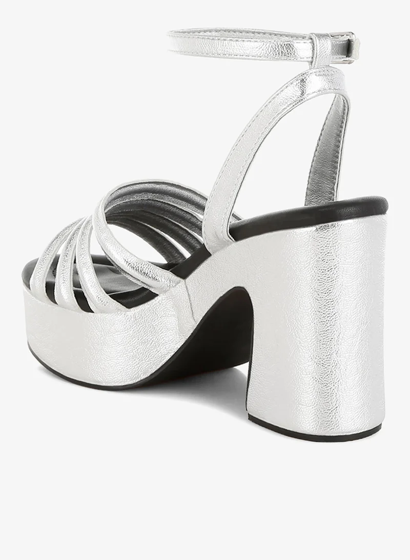 London Rag Strappy High Platform Sandals in Silver