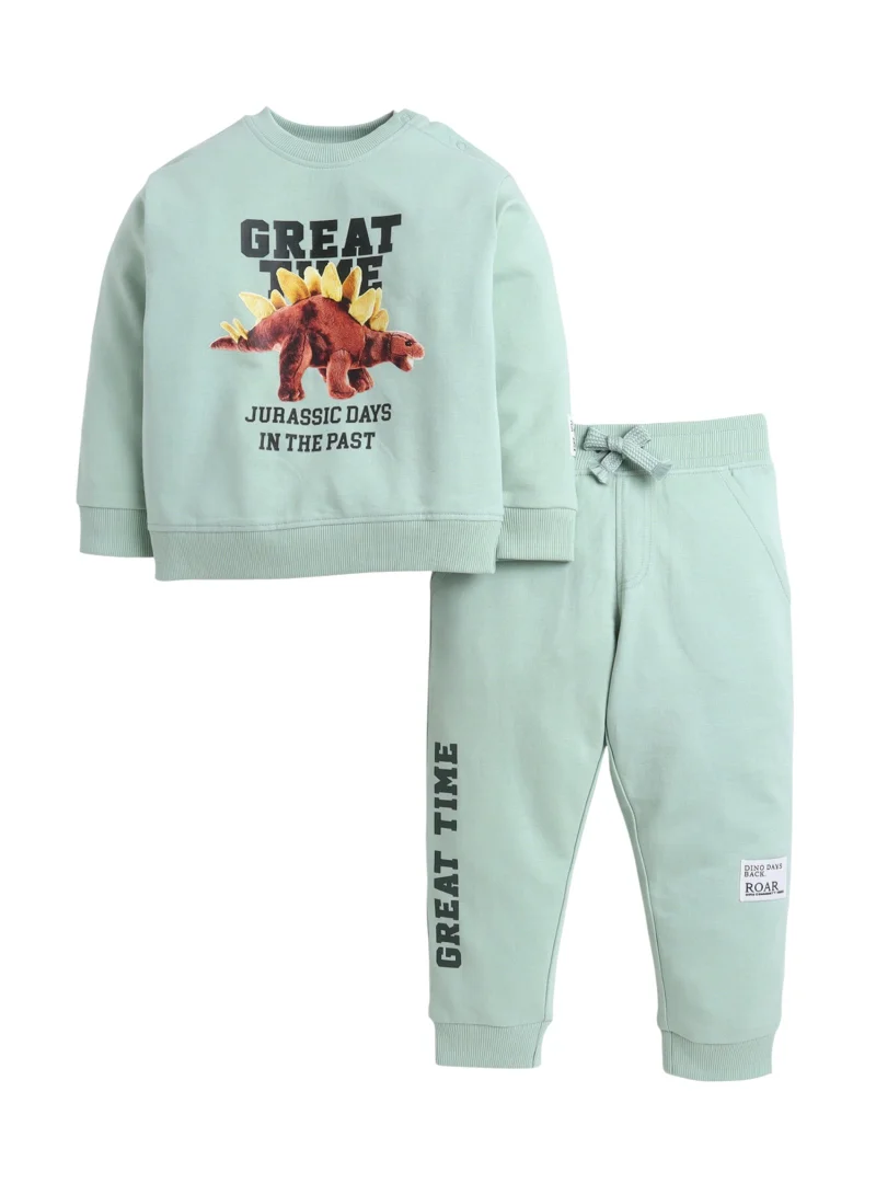 victor and jane Baby Boys’ 2-Piece Set – “Jurassic Days” Dinosaur Sweatshirt & Joggers Set