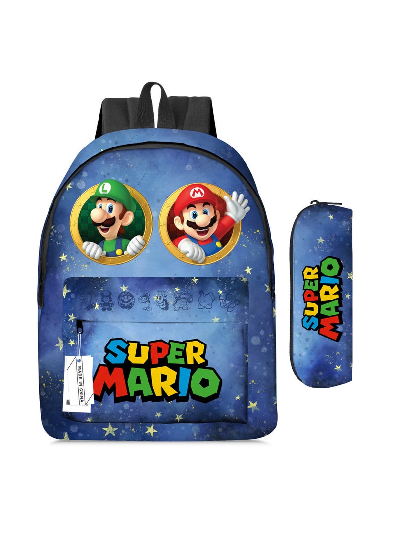 Mario Cartoon Backpack  Student Schoolbag Pencil Case Two-piece Set - Image 1