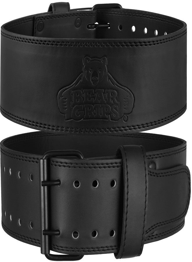 Bear Grips 5mm Leather Weightlifting Belt for Men & Women, Premium Leather with Carrying Case, Double Prong Powerlifting Belt for Squats, Deadlifts, Gym, Stealth Black, X-Large - Image 1