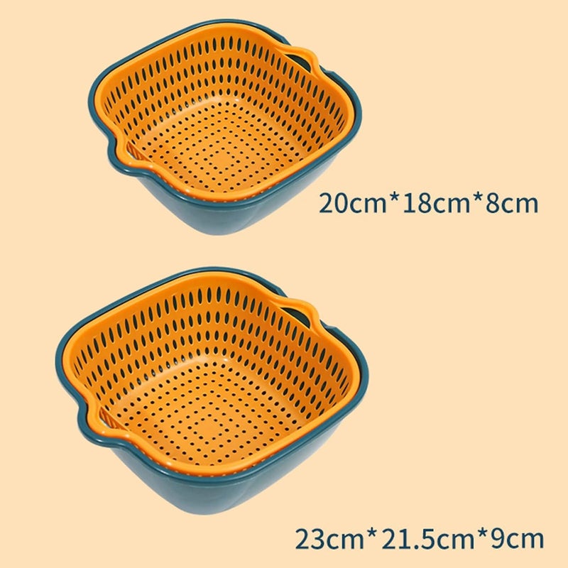 Wolpin Multifunctional Set of 2 Pcs Washing Fruits Vegetables Draining Basket Strainer Bowl Double Layer Drain Baskets Plastic DrainerColander Storage - Image 4