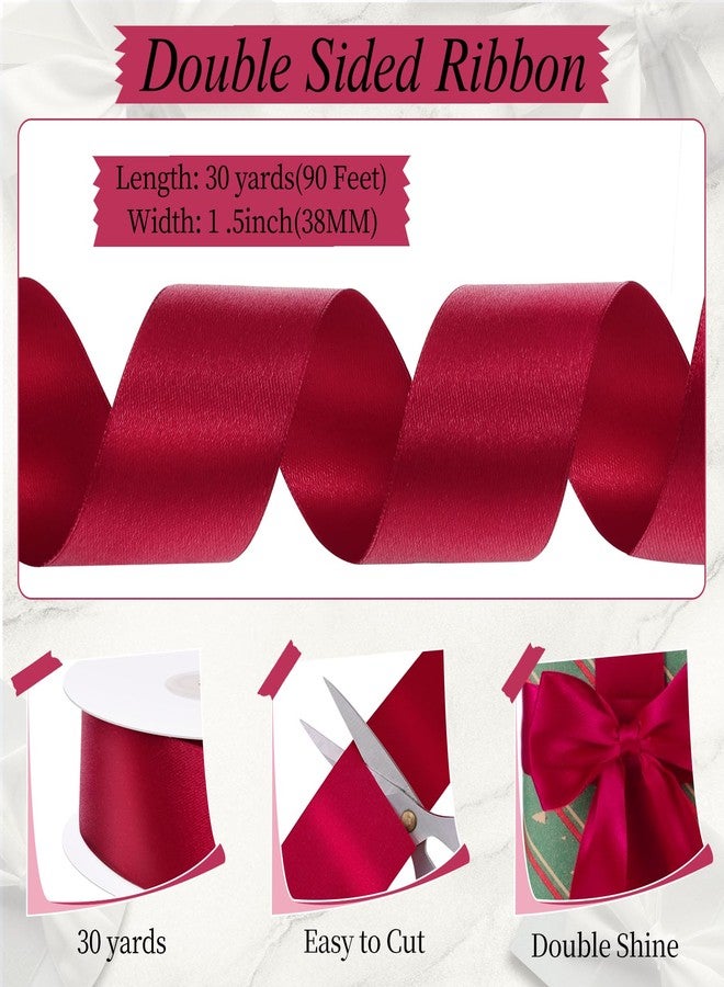 woric Double Faced Red Ribbon 1 1/2 inch 30 Yards Maroon Burgundy Ribbon Dark Valentine Satin Ribbons for Bows Floral Crafts Flower Bouquet Gift Wrapping Weeding Valentine's Day Decorations - Image 3