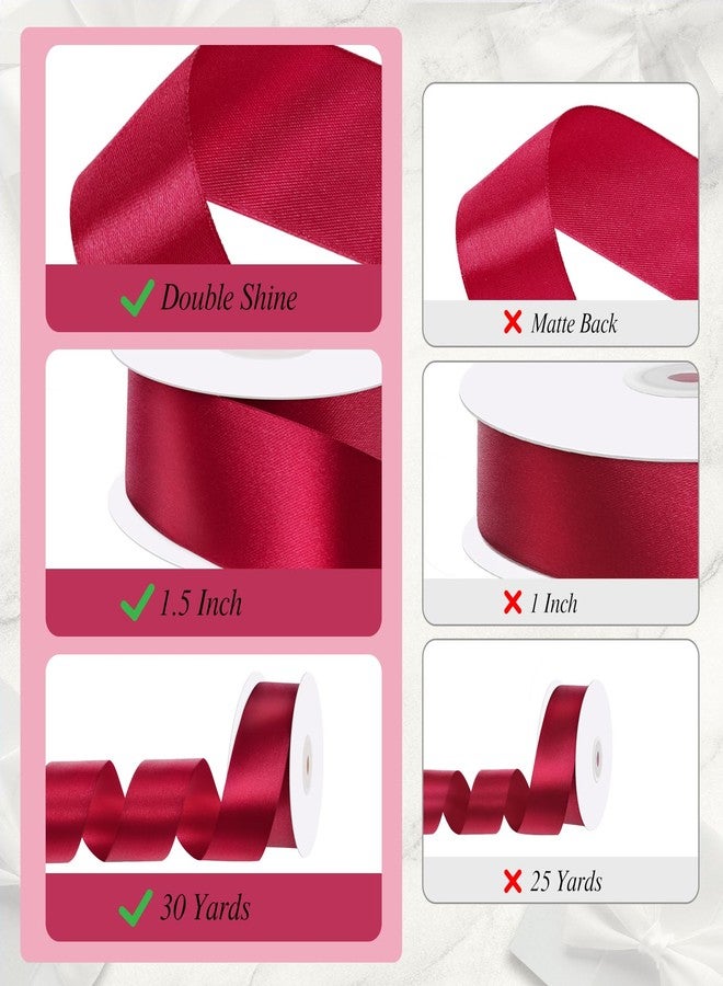 woric Double Faced Red Ribbon 1 1/2 inch 30 Yards Maroon Burgundy Ribbon Dark Valentine Satin Ribbons for Bows Floral Crafts Flower Bouquet Gift Wrapping Weeding Valentine's Day Decorations - Image 2