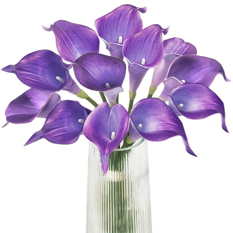 Letjolt Calla Lily Purple Artificial Flowers 12Pcs Table Flower Decor Faux Calla Lilies Bouquet for Wedding Bride Shower Home Decoration, Purple - Image 1