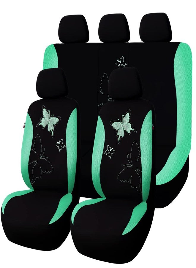 Flying Banner Butterfly car seat Covers ful Set Fashion Universal Lady Woman Female Rear Bench Split Colorized (Mint Green, Full Set - Lace) - Image 1