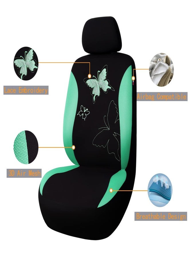 Flying Banner Butterfly car seat Covers ful Set Fashion Universal Lady Woman Female Rear Bench Split Colorized (Mint Green, Full Set - Lace) - Image 2