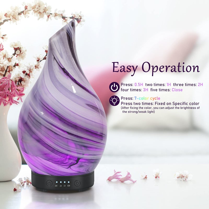 EQUSUPRO Essential Oil Diffuser 120ml Ultrasonic Aromatherapy Diffuser with Handmade Glass BPA Free Waterless Auto-Off, 4 Timer Setting 7 Colors Changed LED for Home Yoga Office - Image 4