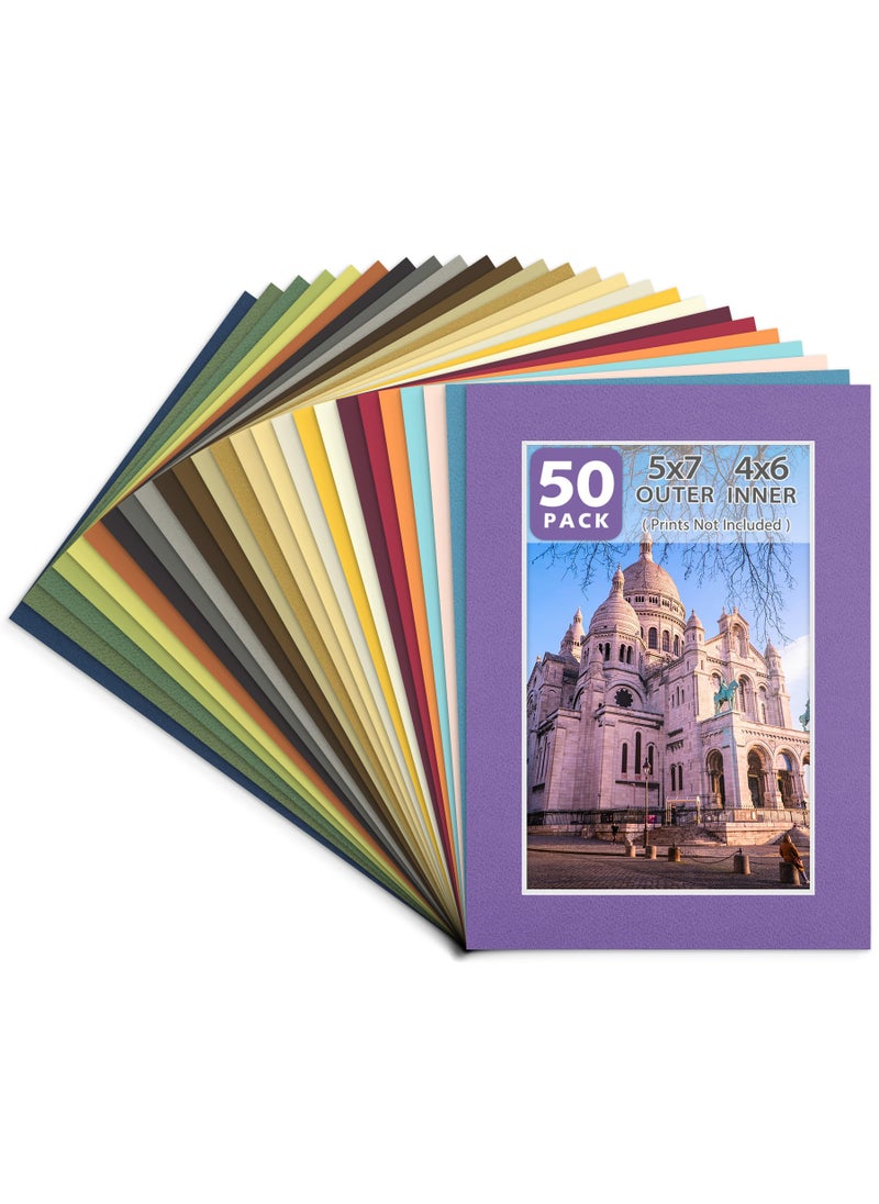 Golden State Art Golden State Art Acid Free Pack of 50 Mix 5x7 Photo Mats Mattes Matting with White Core Bevel Cut for 4x6 Pictures in Premier 