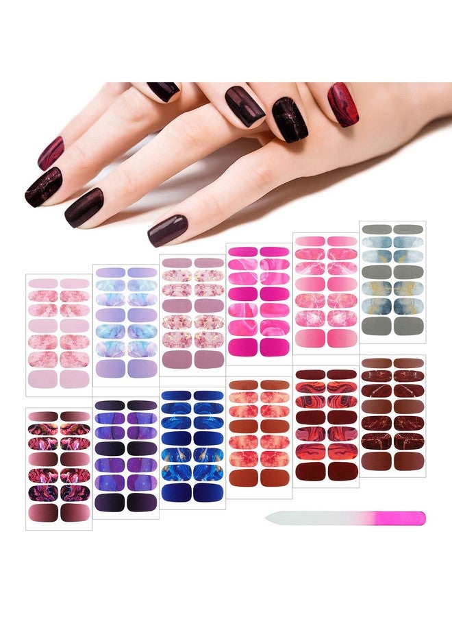 Maitys 168 Pieces 12 Sheets Full Wrap Nail Polish Stickers Self Adhesive Glitter Gradient Marble Color Nail Decal Strips With Glass Nail File For Women Girls Diy Nail Craft (Lovely Style) - Image 1