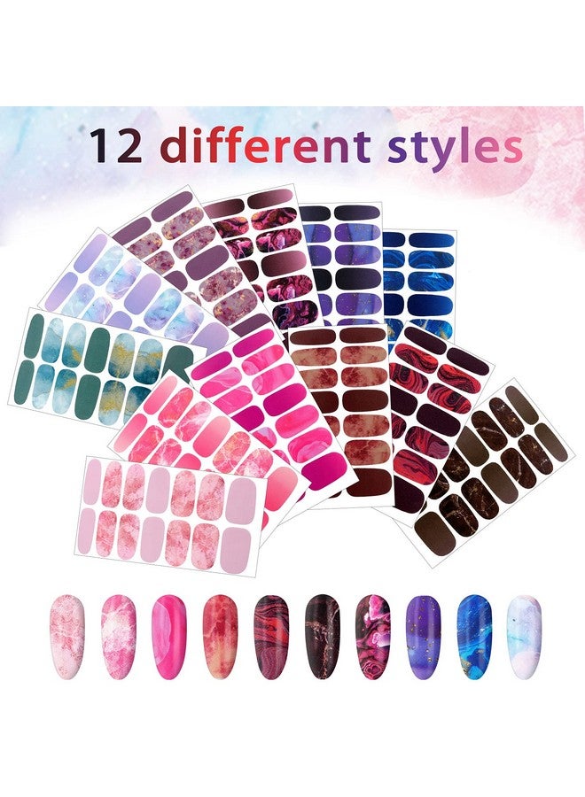 Maitys 168 Pieces 12 Sheets Full Wrap Nail Polish Stickers Self Adhesive Glitter Gradient Marble Color Nail Decal Strips With Glass Nail File For Women Girls Diy Nail Craft (Lovely Style) - Image 2