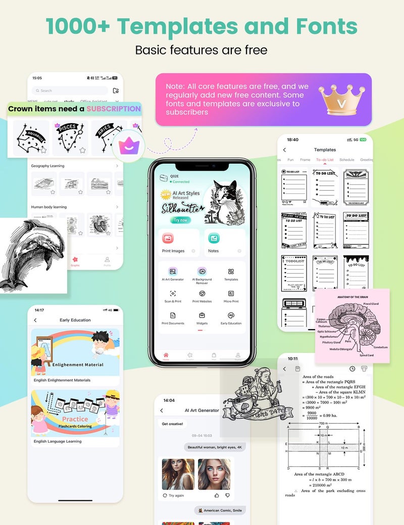 Memoking Mini Printer - Portable Sticker Printer Q02E, Pocket Thermal Inkless Sticker Maker Bluetooth Print Pod Small Receipt Printer for Study Note,Diagrams, Scrapbook, Journal, Gift, DIY - Image 2