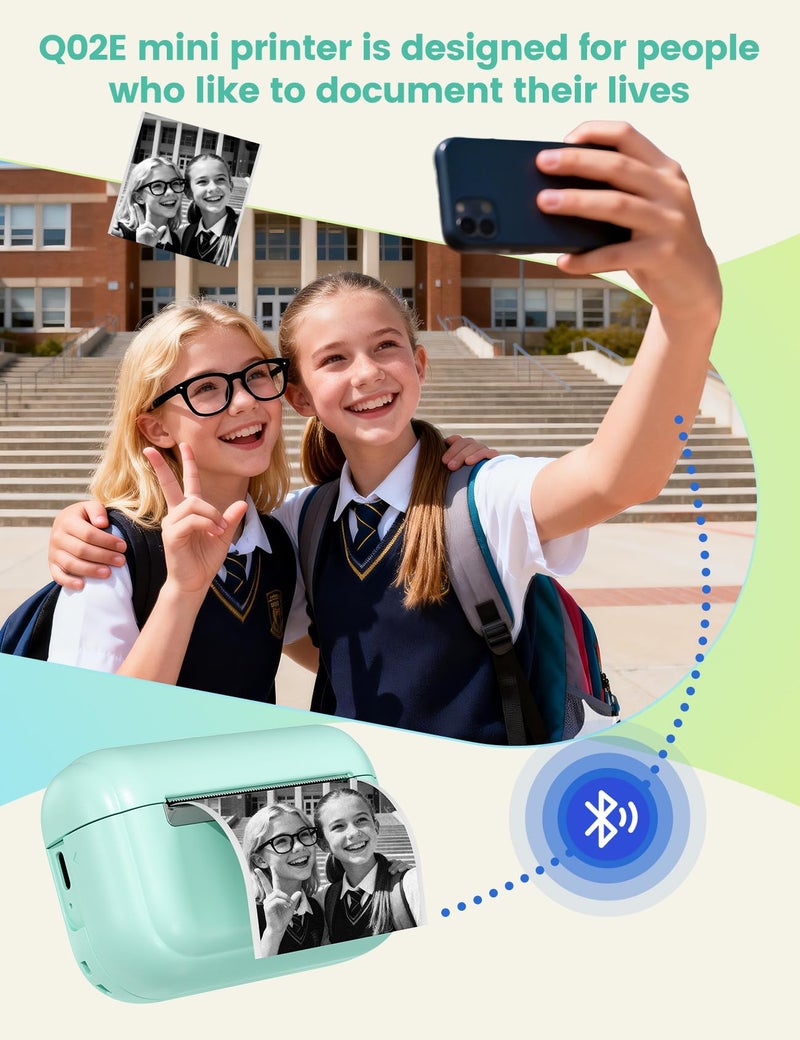 Memoking Mini Printer - Portable Sticker Printer Q02E, Pocket Thermal Inkless Sticker Maker Bluetooth Print Pod Small Receipt Printer for Study Note,Diagrams, Scrapbook, Journal, Gift, DIY - Image 5