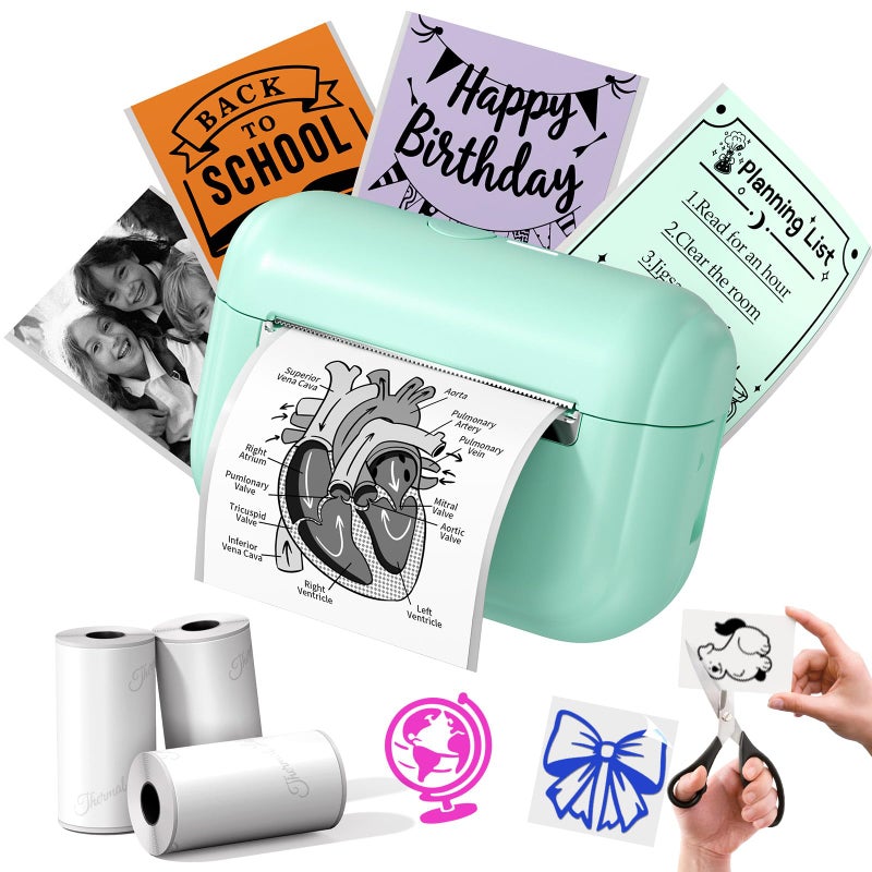 Memoking Mini Printer - Portable Sticker Printer Q02E, Pocket Thermal Inkless Sticker Maker Bluetooth Print Pod Small Receipt Printer for Study Note,Diagrams, Scrapbook, Journal, Gift, DIY - Image 1