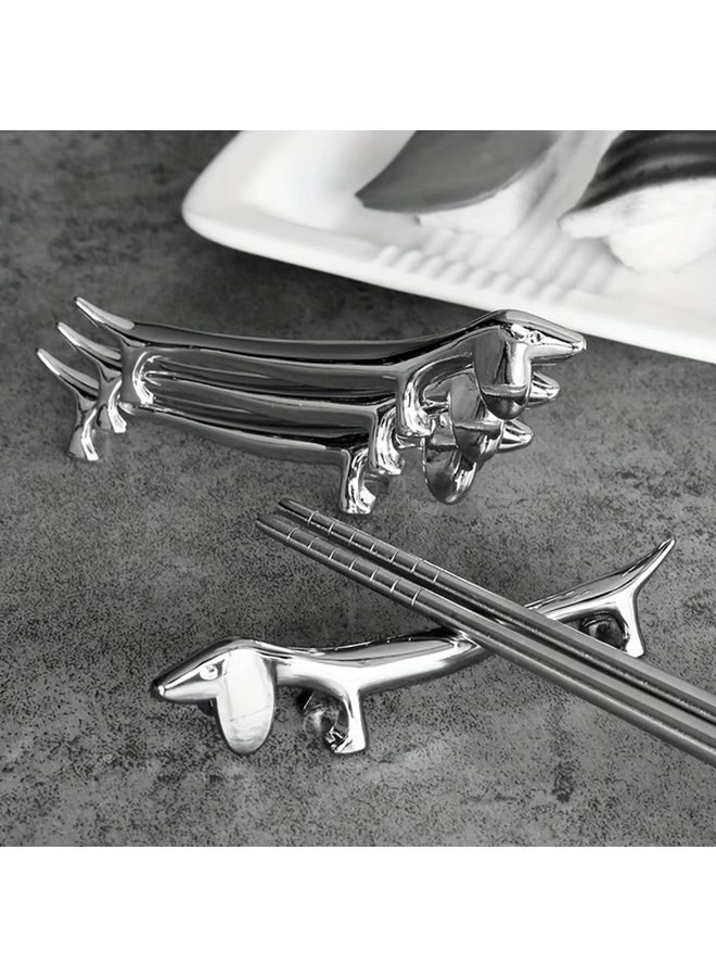Silvery Zinc Alloy Dog Shaped Chopstick Holder Kitchen Accessory 1pc - Image 1