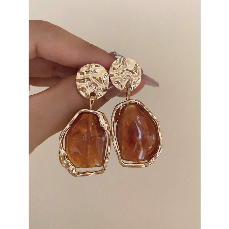 1 Pair Metallic Resin Ombre Vintage Style Dangle Earrings, Elegant Accessory For Daily Wear, Vacation, Evening Party - Image 5
