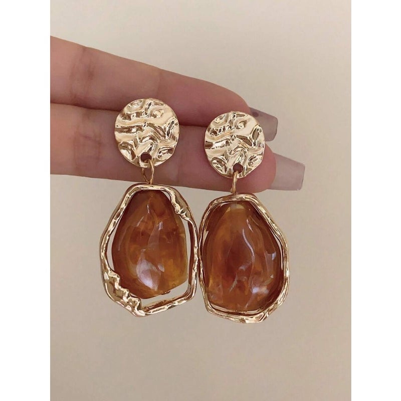 1 Pair Metallic Resin Ombre Vintage Style Dangle Earrings, Elegant Accessory For Daily Wear, Vacation, Evening Party - Image 3