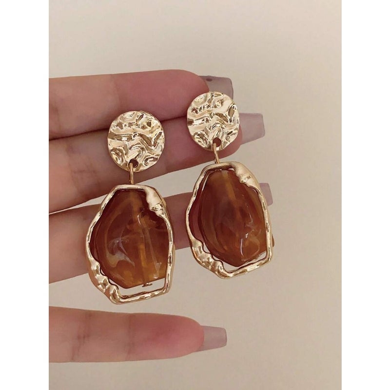 1 Pair Metallic Resin Ombre Vintage Style Dangle Earrings, Elegant Accessory For Daily Wear, Vacation, Evening Party - Image 1