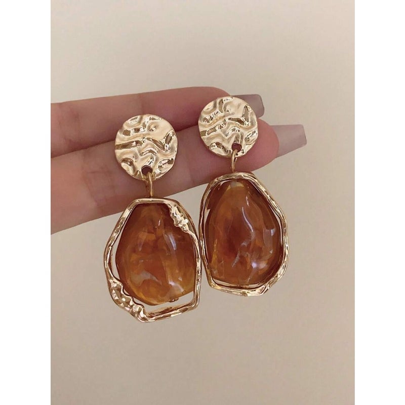 1 Pair Metallic Resin Ombre Vintage Style Dangle Earrings, Elegant Accessory For Daily Wear, Vacation, Evening Party - Image 4