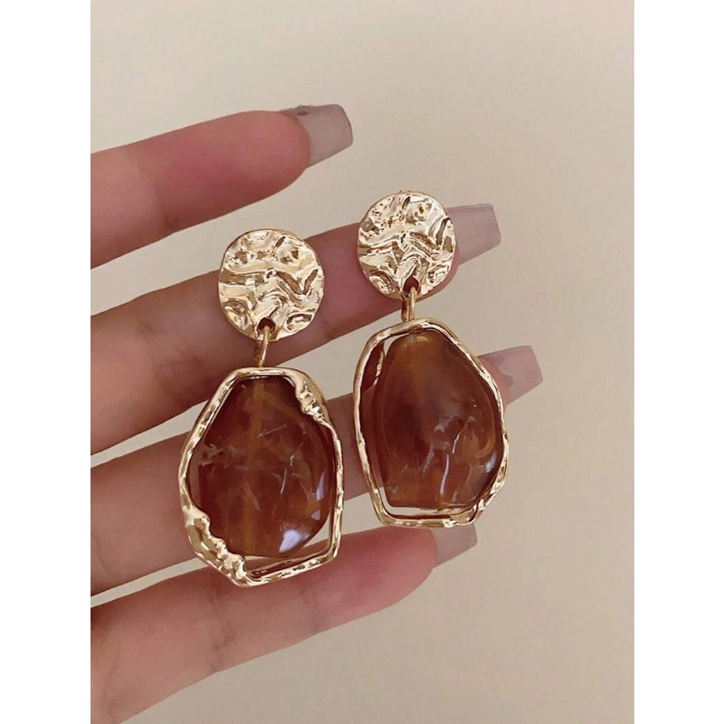 1 Pair Metallic Resin Ombre Vintage Style Dangle Earrings, Elegant Accessory For Daily Wear, Vacation, Evening Party - Image 2