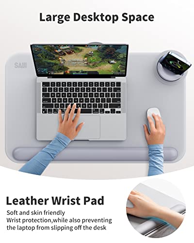 SAIJI Laptop Lap Desk for BedFits Up to 17 Laptops MacBookLightweight Tray Table with Soft Leather Wrist PadSturdy PhoneTablet Holder Laptop Stand with Cushion for Home OfficeGaming On Couch - Image 3