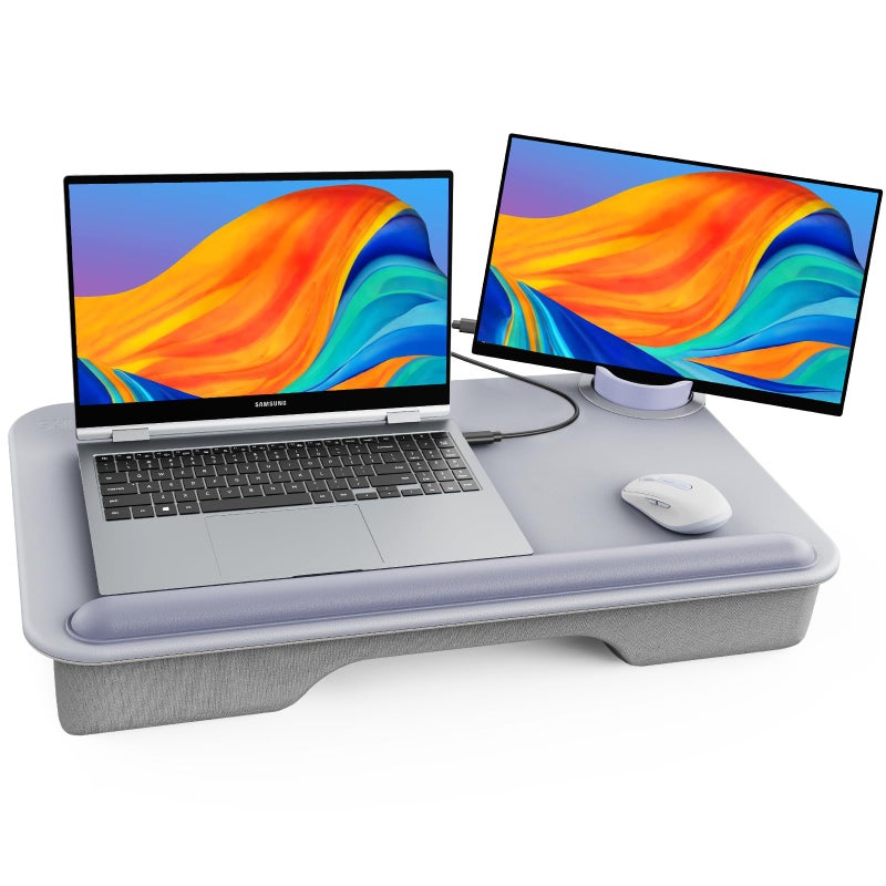 SAIJI Laptop Lap Desk for BedFits Up to 17 Laptops MacBookLightweight Tray Table with Soft Leather Wrist PadSturdy PhoneTablet Holder Laptop Stand with Cushion for Home OfficeGaming On Couch - Image 2