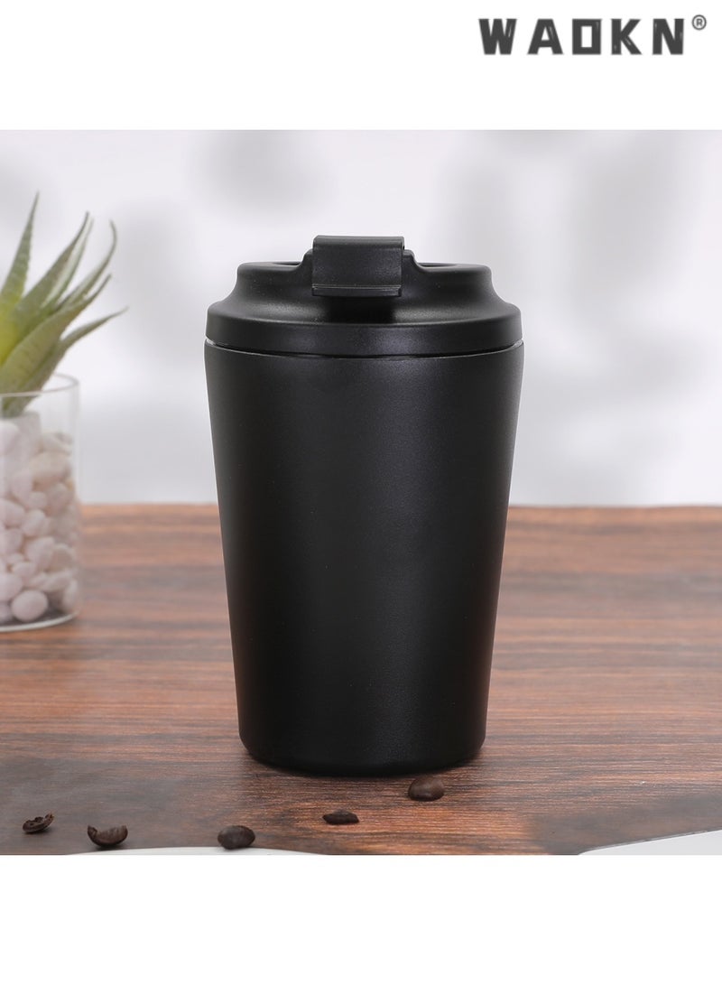دبليو أيه أو كي أن كوب قهوة للسفر مزود بفراغ مزدوج الجدار من الفولاذ المقاوم للصدأ، مثالي لحمل المشروبات الساخنة والباردة، وهو منتج أساسي للمنزل والمكتب والسفر (أسود) - Image 3