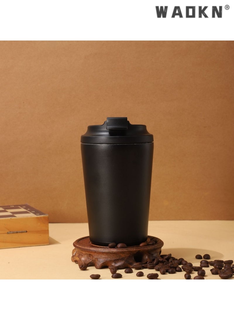 دبليو أيه أو كي أن كوب قهوة للسفر مزود بفراغ مزدوج الجدار من الفولاذ المقاوم للصدأ، مثالي لحمل المشروبات الساخنة والباردة، وهو منتج أساسي للمنزل والمكتب والسفر (أسود) - Image 5