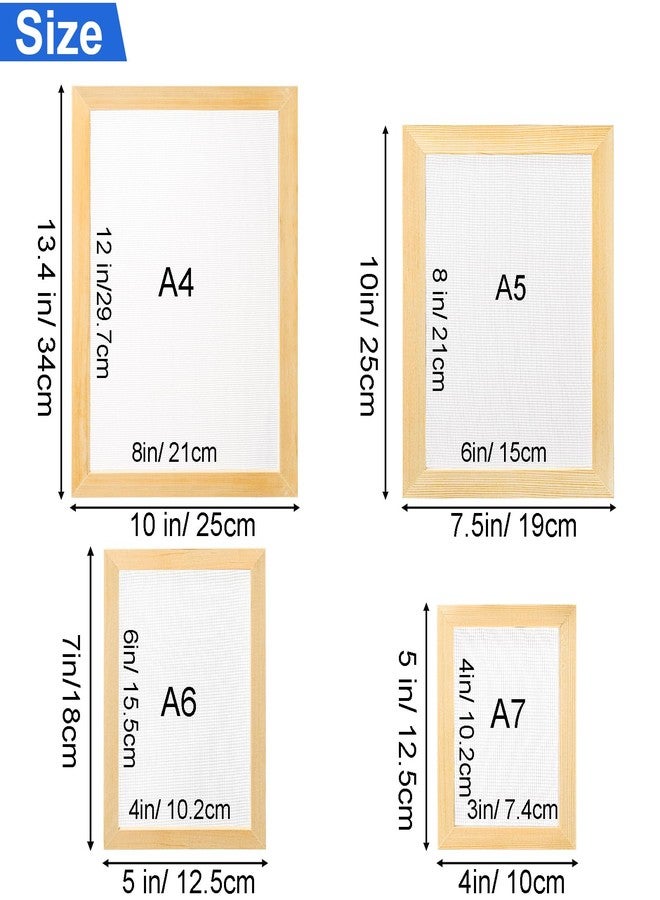 Okllen Set of 4 Paper Making Screen Kit, Wooden Paper Making Frames with Mesh, Absorbent Paper and Sponge for DIY Paper Crafts Size (A4, A5, A6, A7) - Image 2
