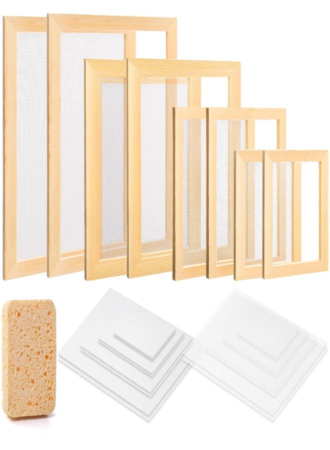 Okllen Set of 4 Paper Making Screen Kit, Wooden Paper Making Frames with Mesh, Absorbent Paper and Sponge for DIY Paper Crafts Size (A4, A5, A6, A7) - Image 1