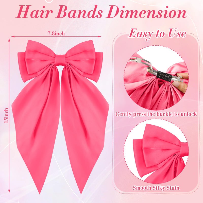 Hoteam 16 Pcs Silky Satin Hair Bows Bulk for Women Large Hair Ribbons Valentines Oversized Bows Galentines Long Tail Large Bow-knot Clips Accessories Gifts(Vibrant) - Image 2