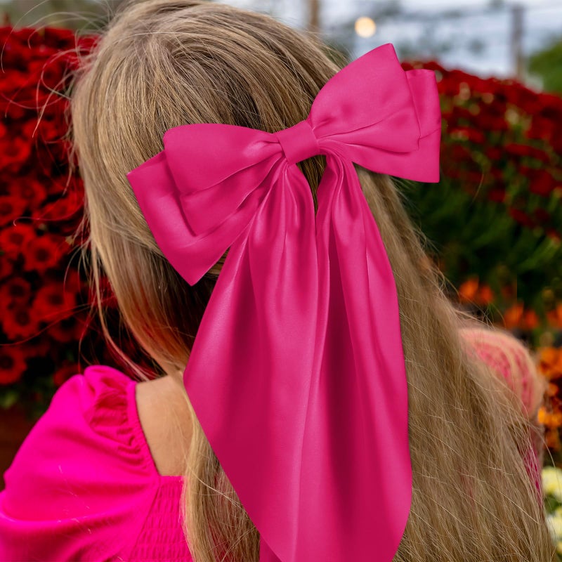 Hoteam 16 Pcs Silky Satin Hair Bows Bulk for Women Large Hair Ribbons Valentines Oversized Bows Galentines Long Tail Large Bow-knot Clips Accessories Gifts(Vibrant) - Image 4