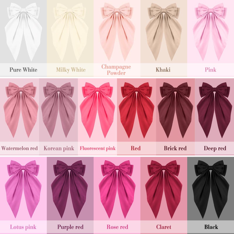 Hoteam 16 Pcs Silky Satin Hair Bows Bulk for Women Large Hair Ribbons Valentines Oversized Bows Galentines Long Tail Large Bow-knot Clips Accessories Gifts(Vibrant) - Image 3