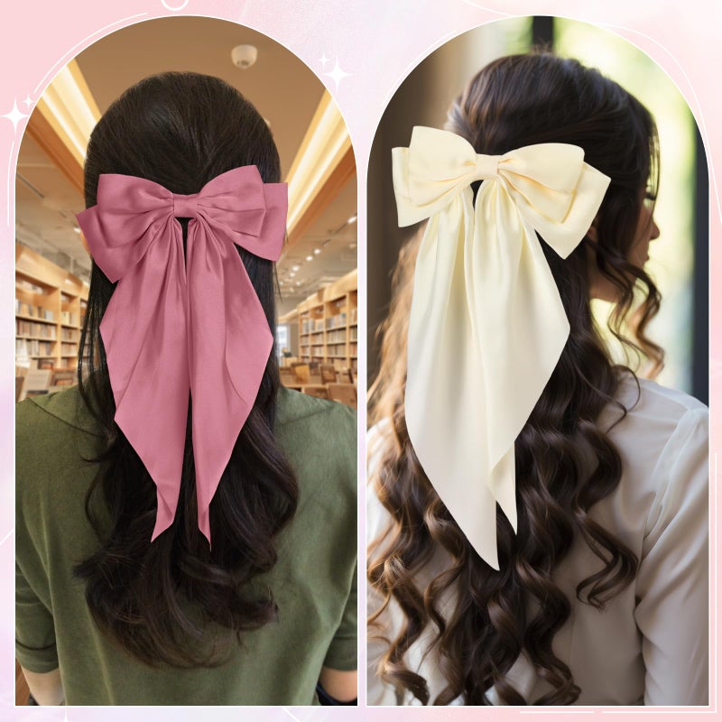Hoteam 16 Pcs Silky Satin Hair Bows Bulk for Women Large Hair Ribbons Valentines Oversized Bows Galentines Long Tail Large Bow-knot Clips Accessories Gifts(Vibrant) - Image 5