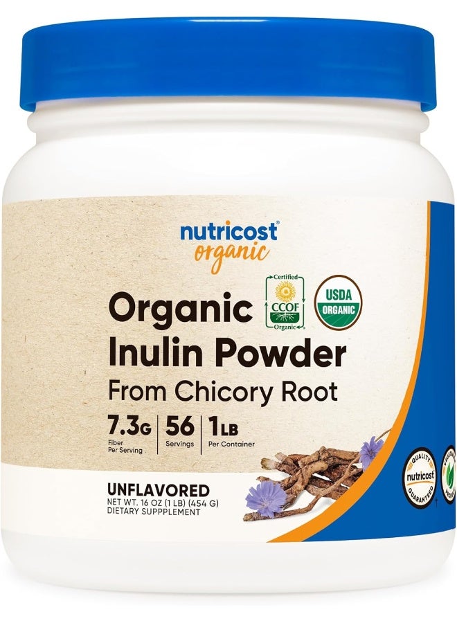 Nutricost Organic Inulin Powder 1LB (454 Grams) 7.5 Grams of Fiber Per Serving - from Chicory Root - Certified USDA Organic - Image 1